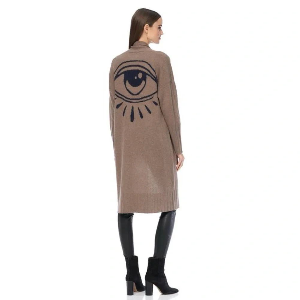 Skull Cashmere Jansen Eye Cardigan Duster Sweater Med Cashmere Boho Chic Brown - Picture 4 of 14